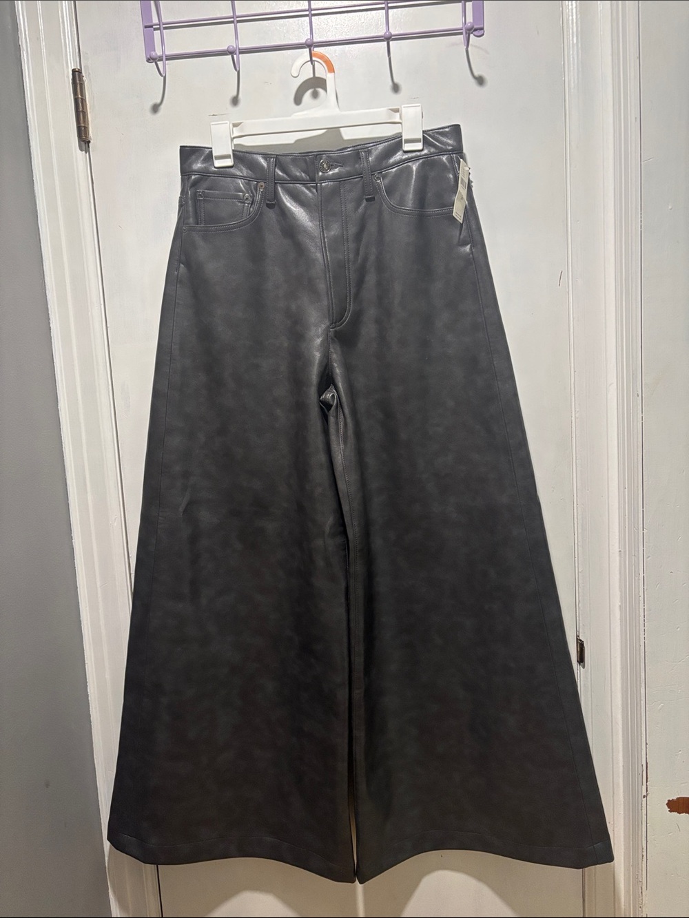 New NWT AGOLDE leather blend wide leg Nolan pants in smoke Anthropologie